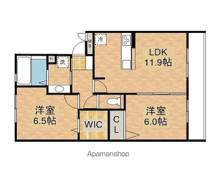滋賀県大津市大萱６丁目[2LDK/58.07m2]の間取図