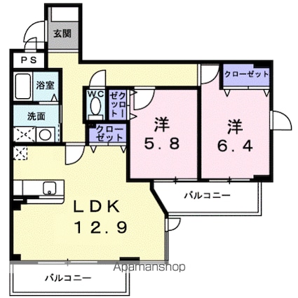 サンセールりら[2LDK/65.14m2]の間取図