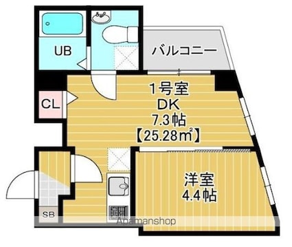 スピカ東小岩[1DK/25.28m2]の間取図