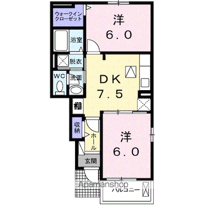 メゾンドボヌールＡ[2DK/46.06m2]の間取図