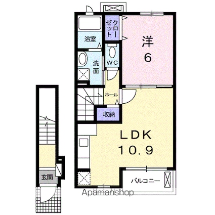 エレガント　スカイ[1LDK/44.39m2]の間取図