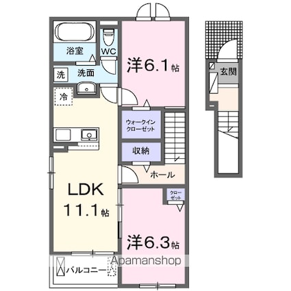 和歌山県岩出市山[2LDK/58.6m2]の間取図