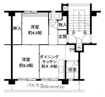ビレッジハウス鳴滝３号棟[2DK/37.09m2]の間取図