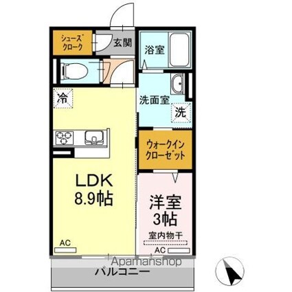 Ｄーｒｏｏｍ新地[1LDK/33.39m2]の間取図
