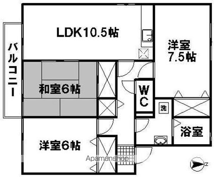 セジュール友清　Ｆ棟[3LDK/70.4m2]の間取図