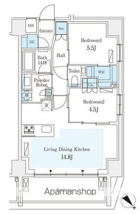 東京都港区西麻布２丁目[2LDK/58.34m2]の間取図