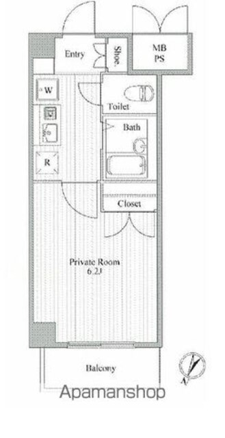 ヴェルト杉並サウスヒル[1K/20.59m2]の間取図