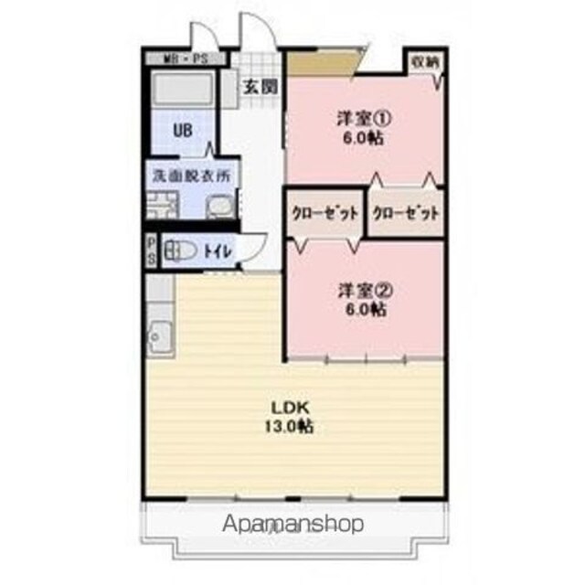 リベラもとまち[2LDK/56.7m2]の間取図