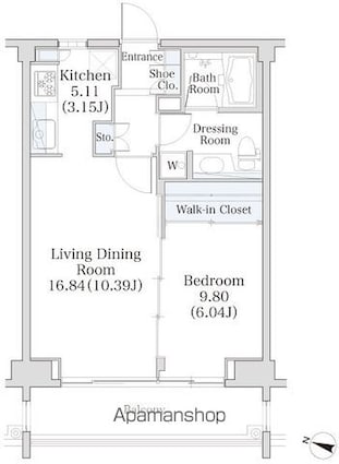 パークフラッツ市谷台町坂（旧アクシルコート市谷台町坂）[1LDK/45.88m2]の間取図