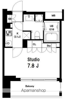 中目黒ウエスト[1K/25.73m2]の間取図