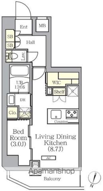 ＡＲＫＭＡＲＫ世田谷砧[1LDK/34.04m2]の間取図
