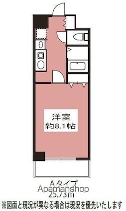 ドミール砧[1K/25.73m2]の間取図
