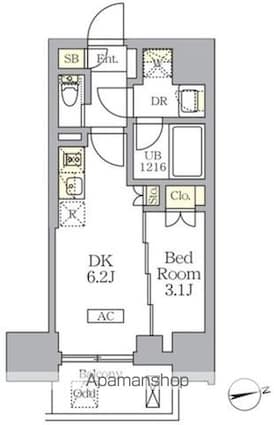 ザ・ライオンズフォーシア文京湯島[1DK/25.56m2]の間取図