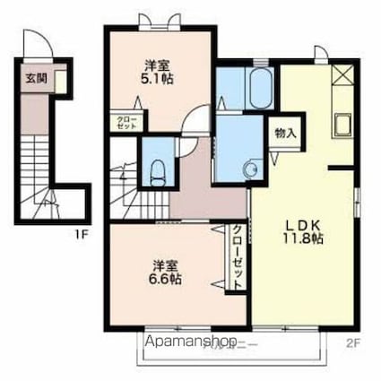 マストタウン檀田　Ｓ棟[2LDK/58.45m2]の間取図