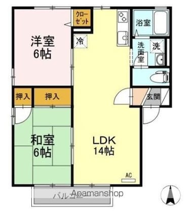 リッツハウス森松　Ｂ棟[2LDK/55.4m2]の間取図