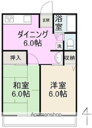 ハーモネート寺井[2DK/40.91m2]の間取図