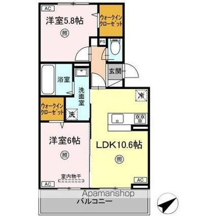 ＷＭ新八代　Ｂ棟[2LDK/53.48m2]の間取図