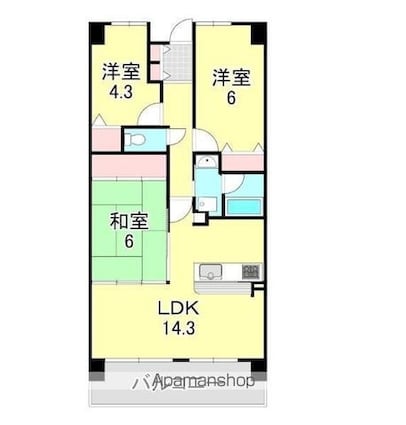 エルシティ草津２番館[3LDK/64.38m2]の間取図