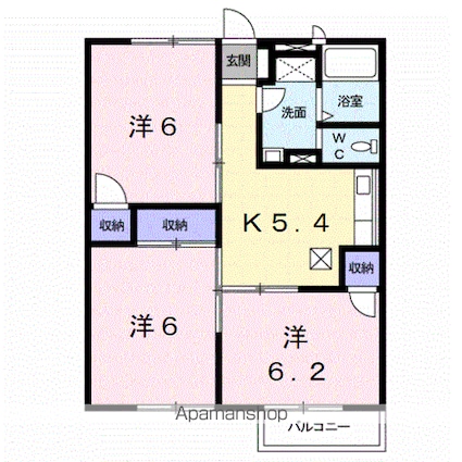 和歌山県御坊市藤田町藤井[3K/54.92m2]の間取図