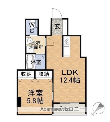 セゾンヤマザキ[1LDK/43.28m2]の間取図