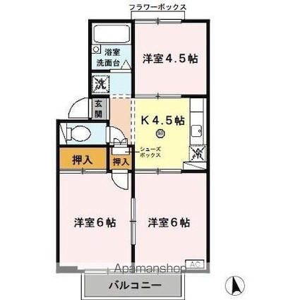 和歌山県和歌山市平井[3K/46.05m2]の間取図