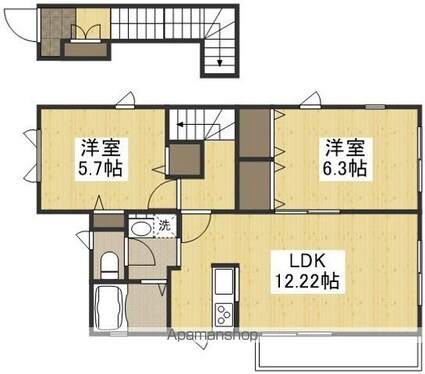 岡山県倉敷市福井[2LDK/61.6m2]の間取図
