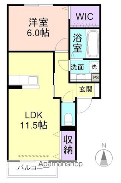 Ｄ－ｒｏｏｍ山口　Ａ棟[1LDK/45.42m2]の間取図