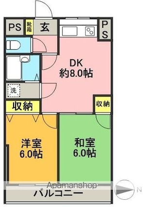 アゼリア明大前[2DK/43.2m2]の間取図