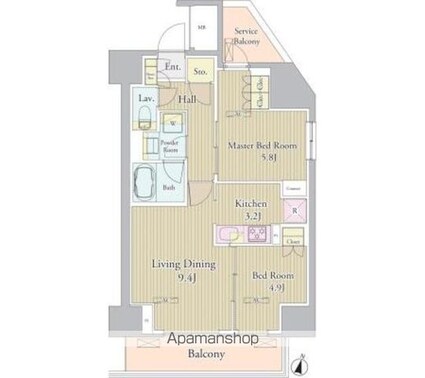 ヴェルデュール高田馬場[2LDK/56.56m2]の間取図