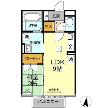 グランドソレイユ　Ａ棟[1LDK/33.39m2]の間取図