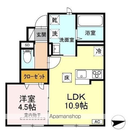 Ｃ　ｈ　ａ　ｌ　ｅ　ｕ　ｒ[1LDK/40.75m2]の間取図