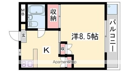 グラシード高田台（北棟）[1K/28.98m2]の間取図
