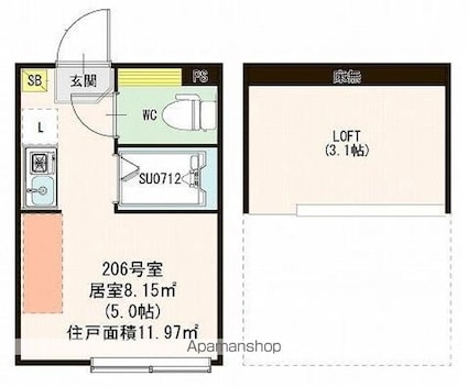 ハーモニーテラス向島Ⅱ[1R/11.97m2]の間取図