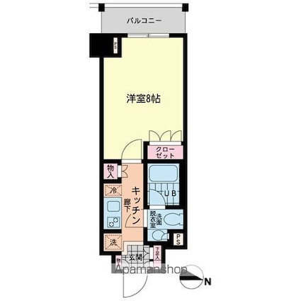 エスティメゾン赤羽[1K/25.74m2]の間取図