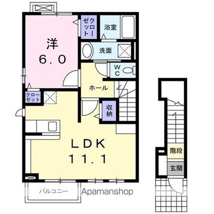 アンソレイエＢ[1LDK/46.09m2]の間取図