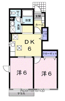 シャンホール　Ｂ[2DK/42.77m2]の間取図