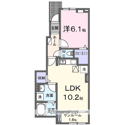 ハピネス久留米[1LDK/44.02m2]の間取図