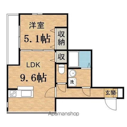 アセットコート堀之内[1LDK/38.93m2]の間取図
