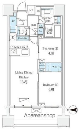 パークコート南麻布[2LDK/57.03m2]の間取図