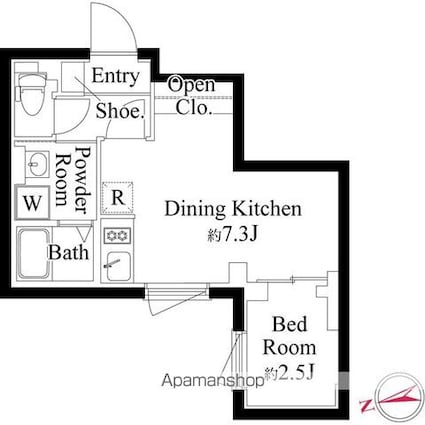 エクサム三軒茶屋Ⅳ[1DK/26.55m2]の間取図