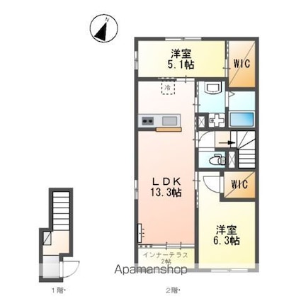 パレス北野[2LDK/65.08m2]の間取図