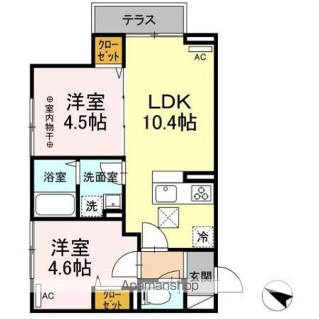 セレスティア北烏山[2LDK/43.69m2]の間取図