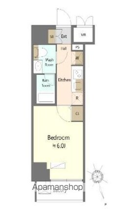 ＳＨＯＫＥＮ　Ｒｅｓｉｄｅｎｃｅ横浜浅間町[1K/21.23m2]の間取図