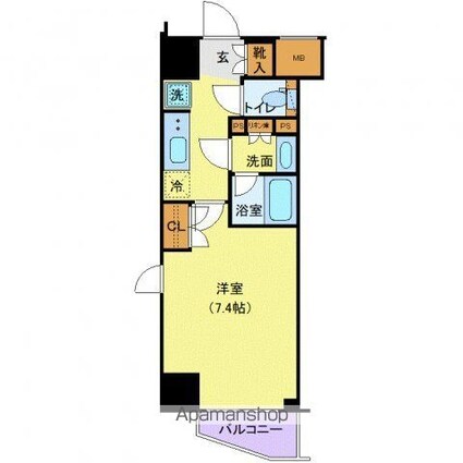 ジェノヴィア新宿早稲田グリーンヴェール[1K/25.59m2]の間取図