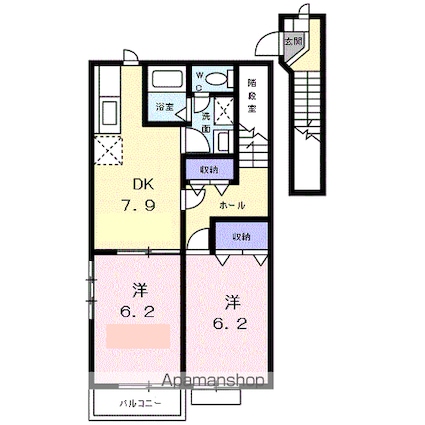 メゾンディオール　Ｂ[2DK/54.76m2]の間取図