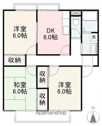 グランコートＫ　Ａ・Ｂ棟[3DK/58.38m2]の間取図