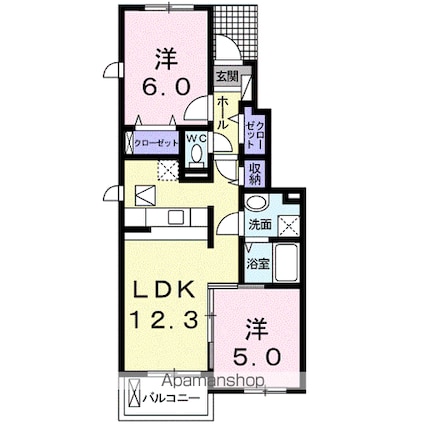 ピュアストリーム　Ａ[2LDK/51.9m2]の間取図
