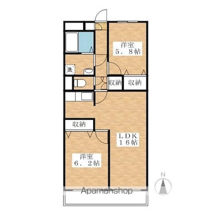 ア・ドリームＹＡＭＡＳＨＩＮ[2LDK/62.13m2]の間取図