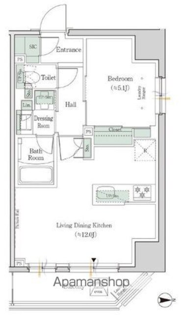ワンルーフレジデンス新御徒町[1LDK/40.4m2]の間取図