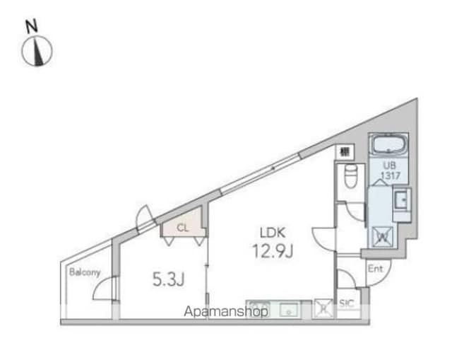 東京都世田谷区上用賀５丁目[1LDK/44.32m2]の間取図